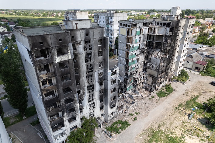 A destroyed residential building in Borodyanka, Bucha district