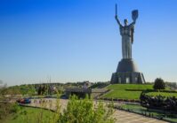 The Soviet-era hammer-and-sickle symbol has been removed from the Motherland Monument in Kyiv.