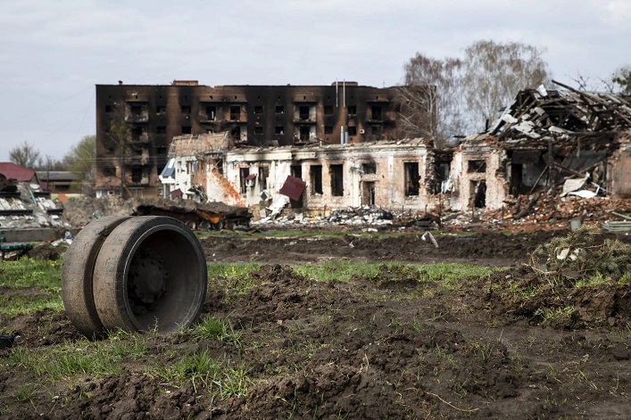 Destroyed buildings on the streets